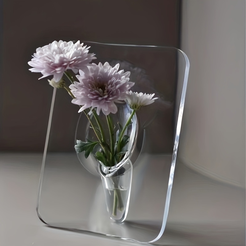 art deco style acrylic resin bud vase geometric transparent oblong flower vase creative picture frame design decorative home office desktop accessory small gift 1 piece flowers not included