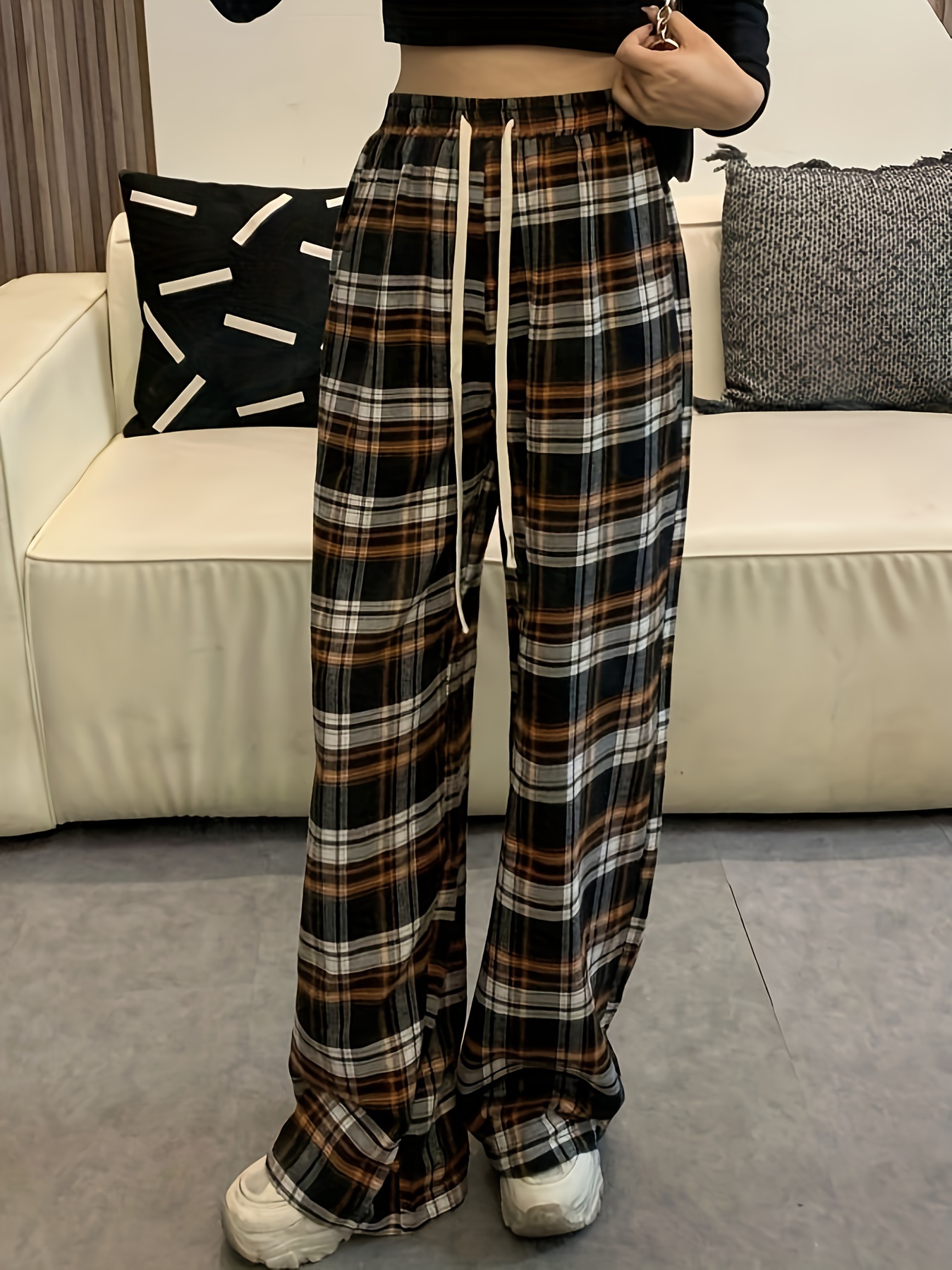 Plaid best sale print pants