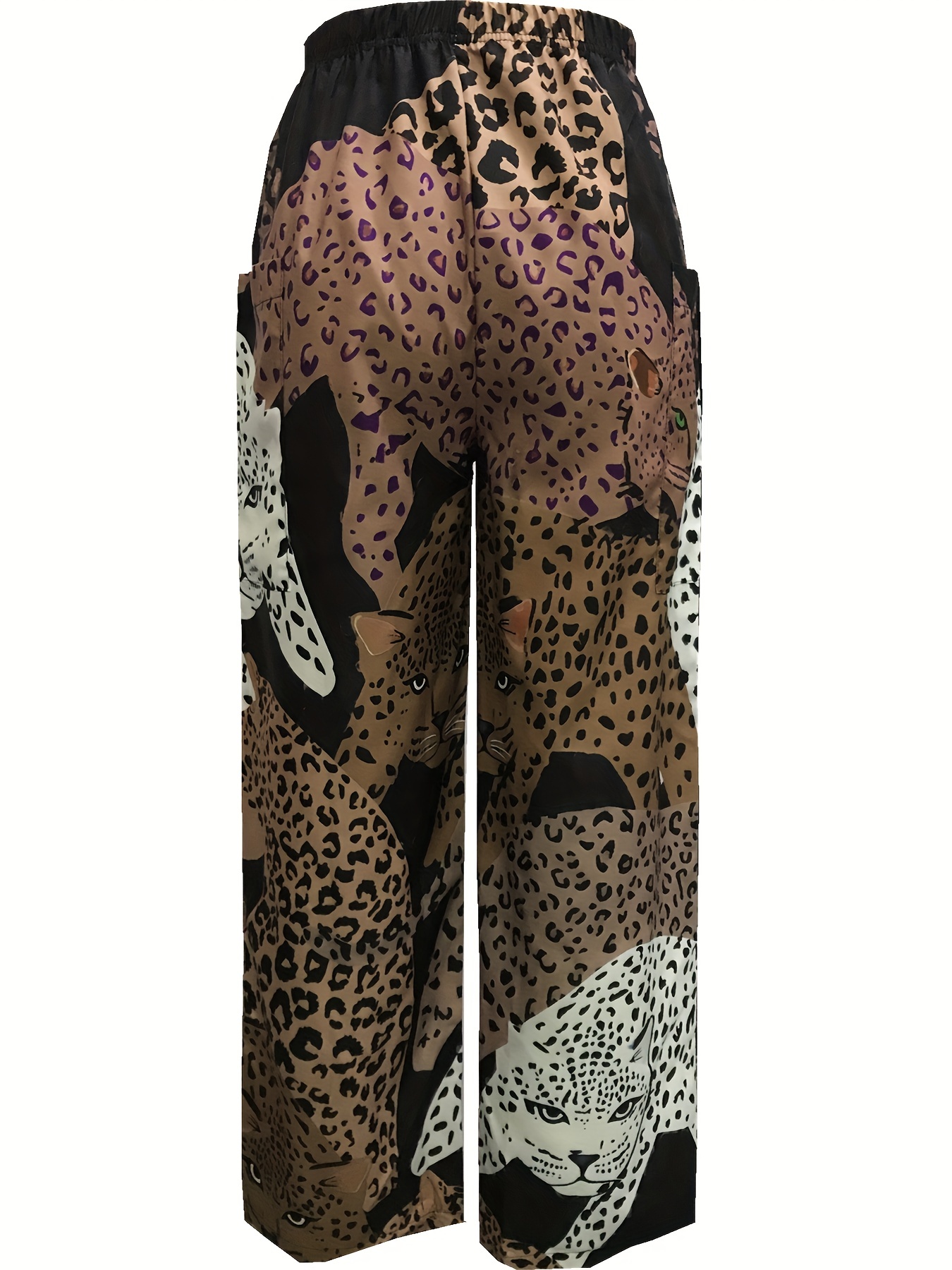 Satin Leopard Print Wide Leg Pants