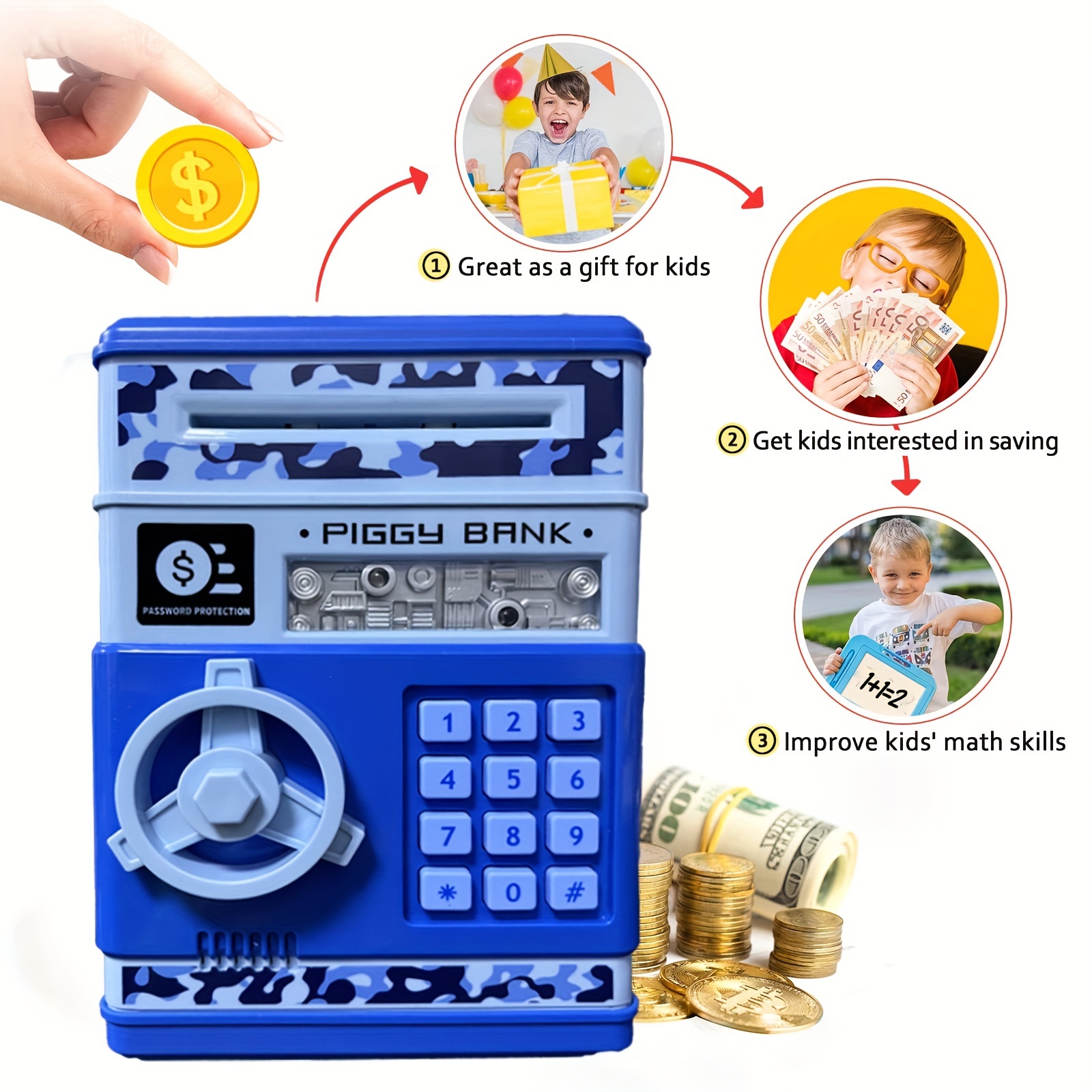 Cash Coin Can ATM Bank,Toys for Ages 8-13, Gifts for Boys 8-12, Girls for  6-12 Years Old, Girl Gifts Age 8-12, The Best Gifts for Kids（Red）