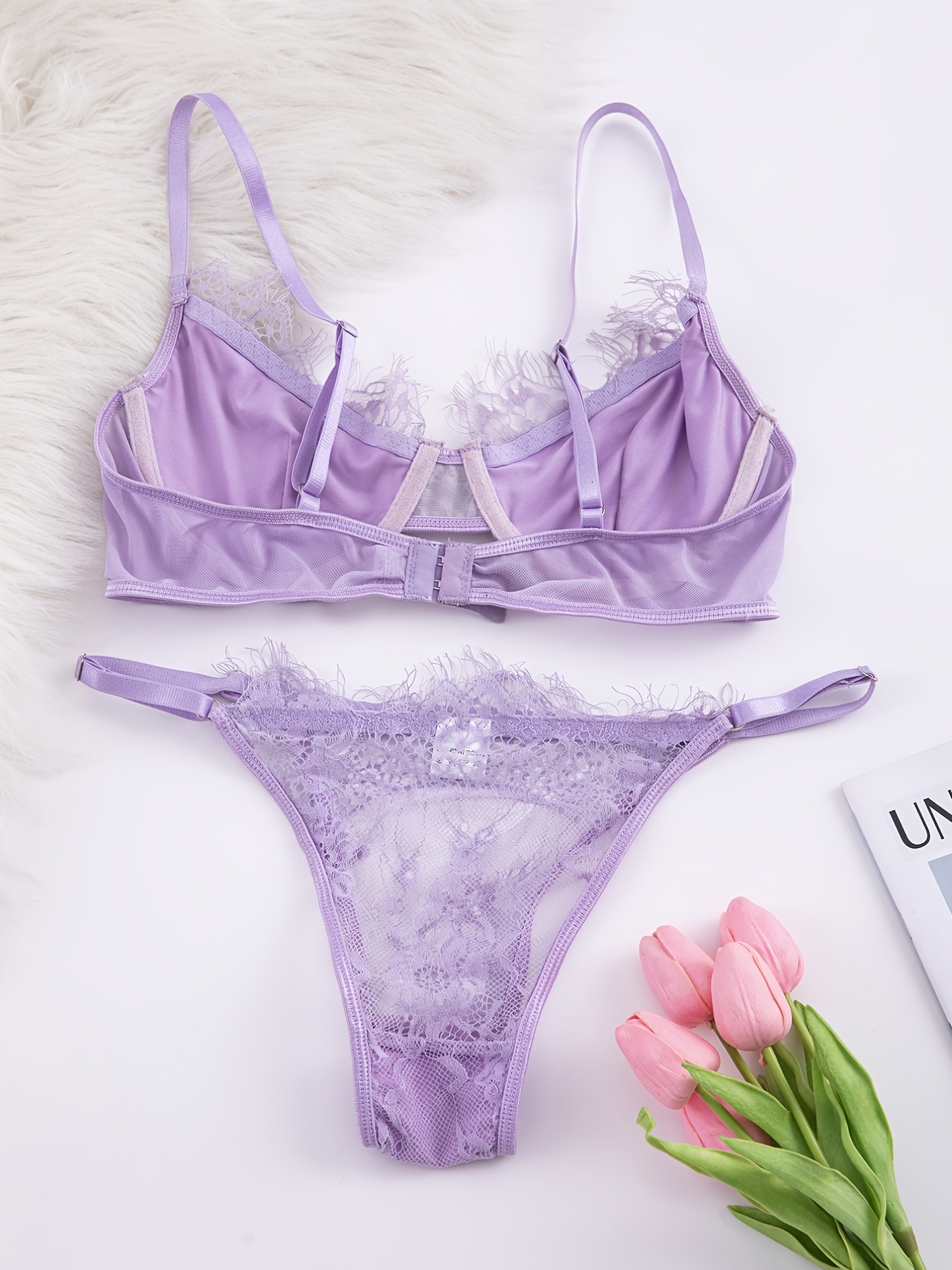 Violet Lace Bralette with Eyelash Trims