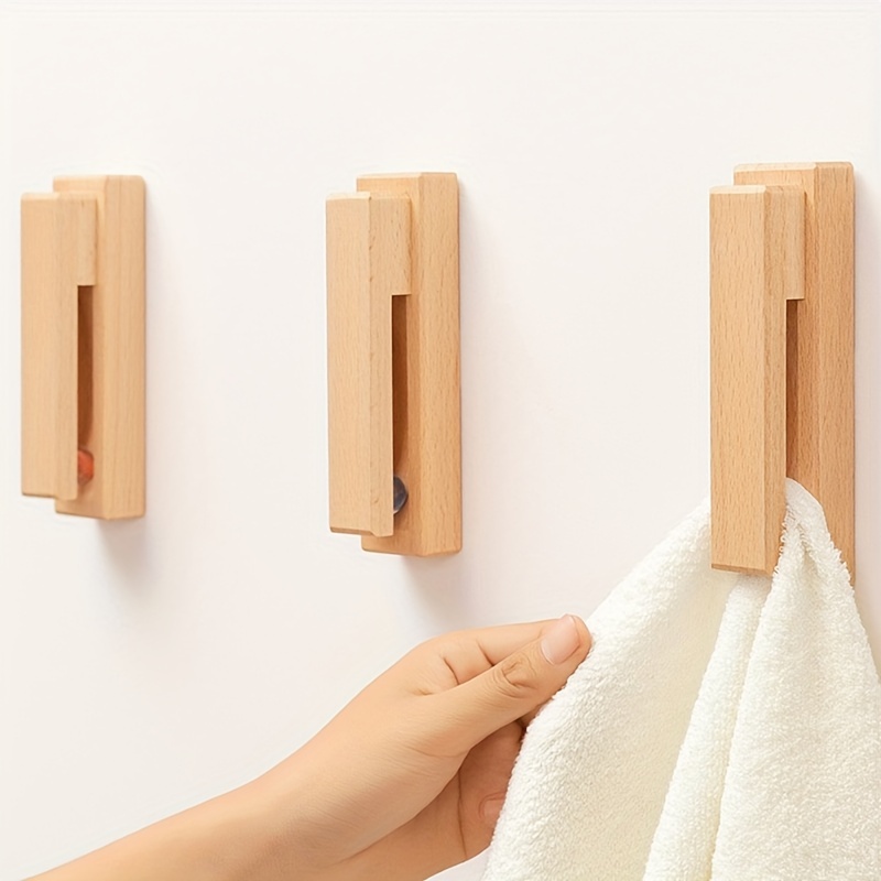 Solid Wood Towel Rack Creative Punch free Bathroom Towel - Temu