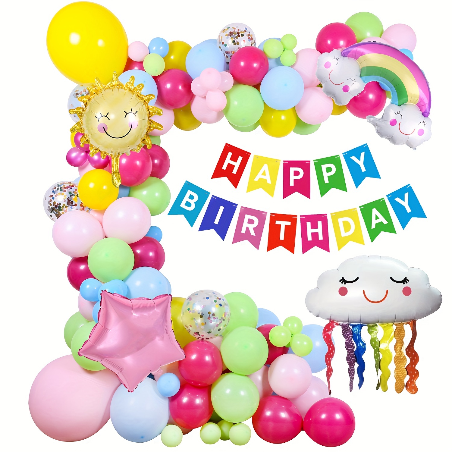 93pc Smile Rainbow Balloon Birthday Party Decoration Set