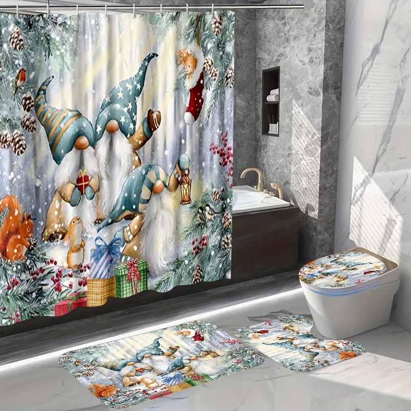 Gnome Squirrel Shower Curtain Set Decorative Bathroom Set - Temu