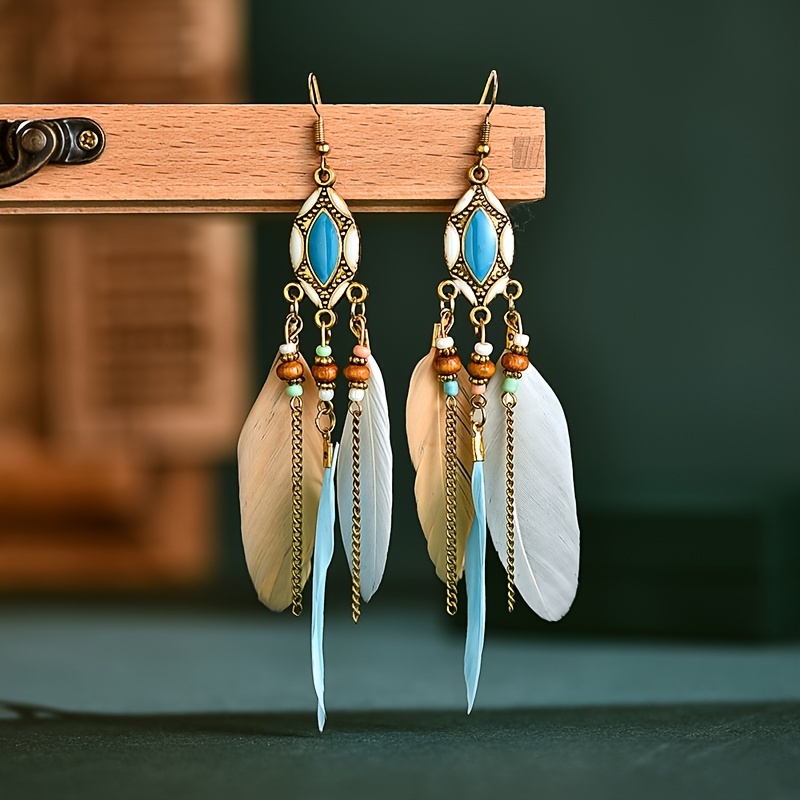 Long Bohemian Feather Earrings Vintage Jewelry Creative - Temu United Arab  Emirates