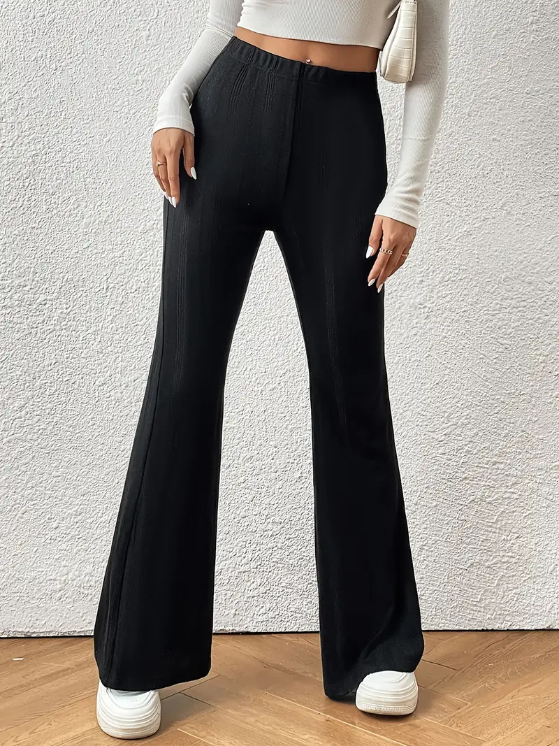 Elegant Flare Leg Pants, Casual Solid High Waist Fashion Comfy Slim Pants,  Women's Clothing