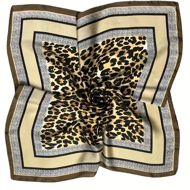 Leopard Print Satin Square Scarf Neckerchief Hair Accessories