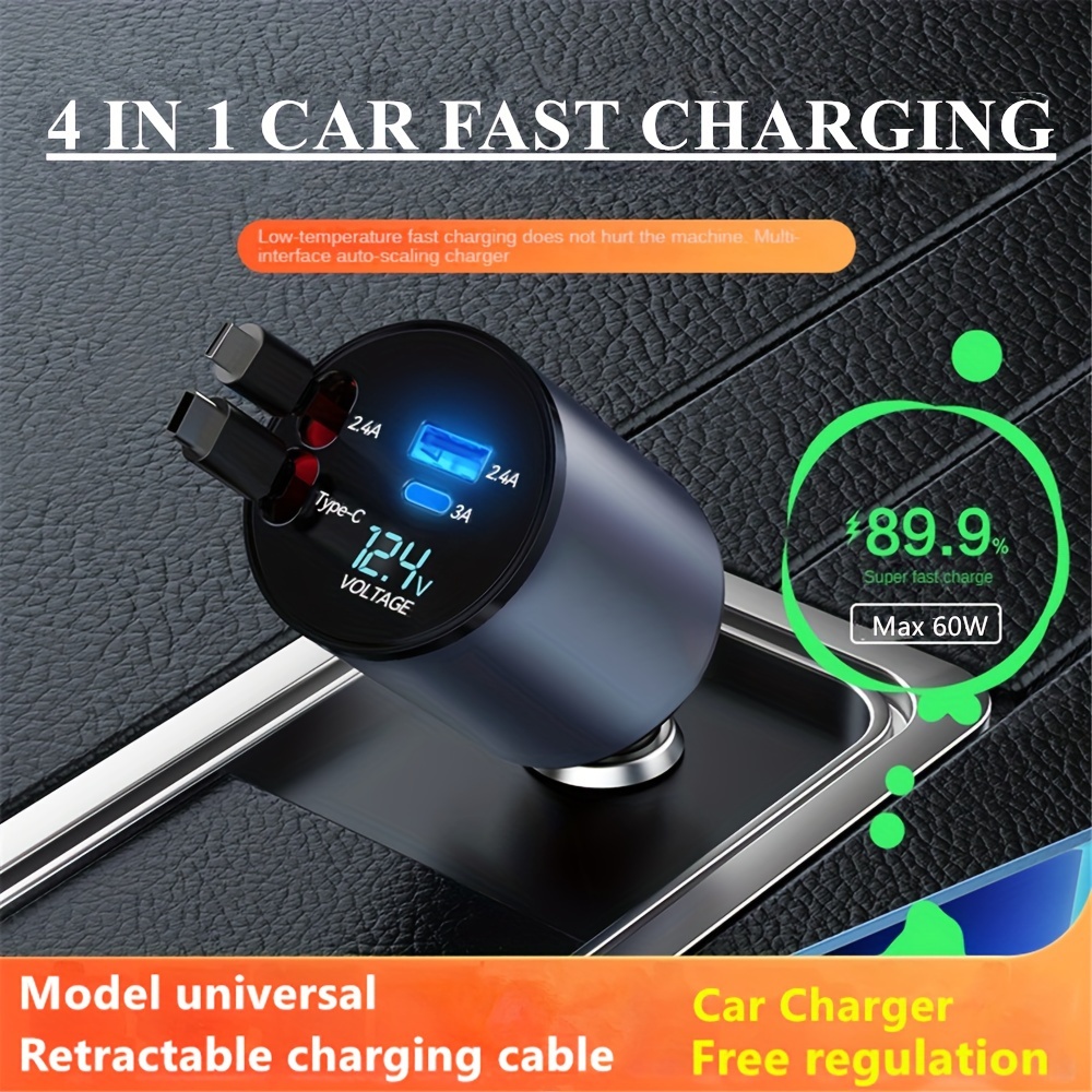 Retractable Car Charger,100W 4 in 1 Super Fast Charge Car Phone