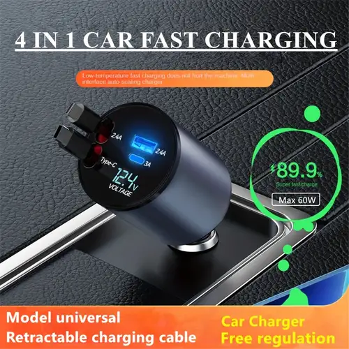 1 Retractable Car Charger Car Fast Charging For Iphone And - Temu