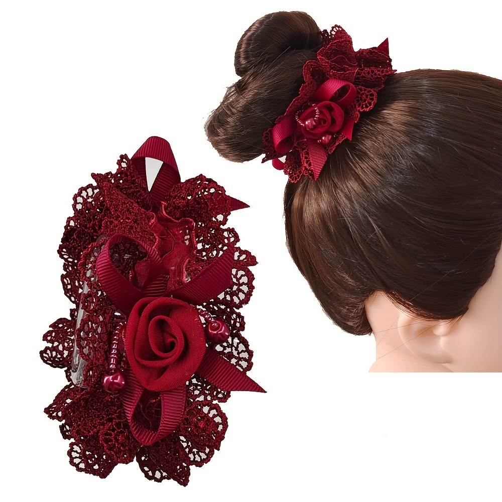E-shop Vintage Lace Scrunchies Blumenperlen Haarband Elegante Haar-Seil Pferdeschwanzhalter Haar-Ring Elegante Haar-Accessoires Für Frauen