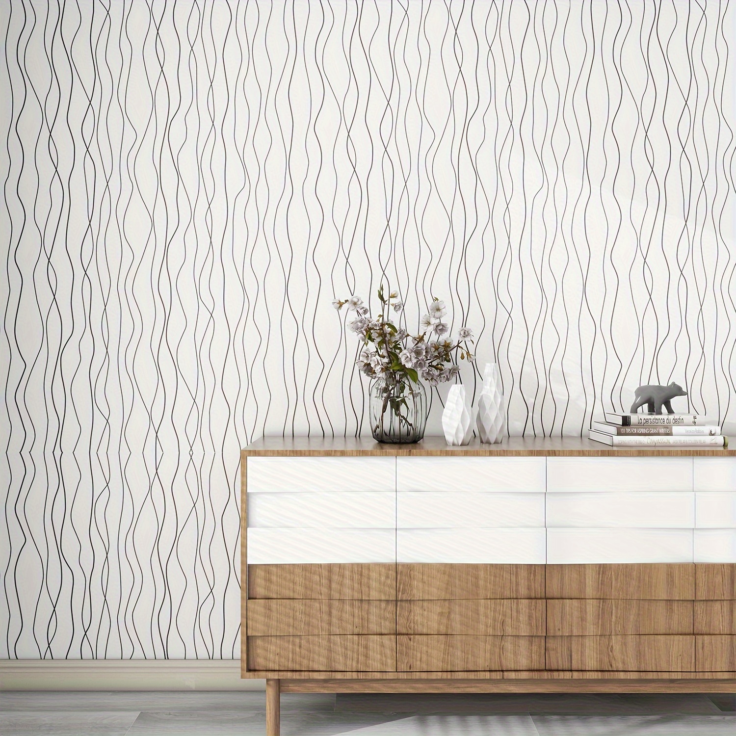 Self adhesive Wallpaper White Silvery Wave Pattern Contact - Temu