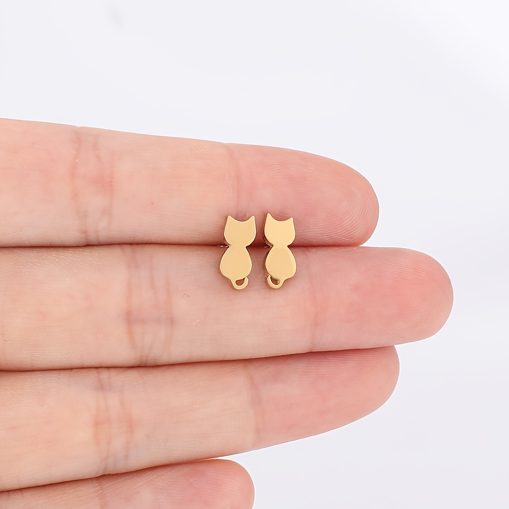3 Pairs Stainless Steel Cat Earrings Set