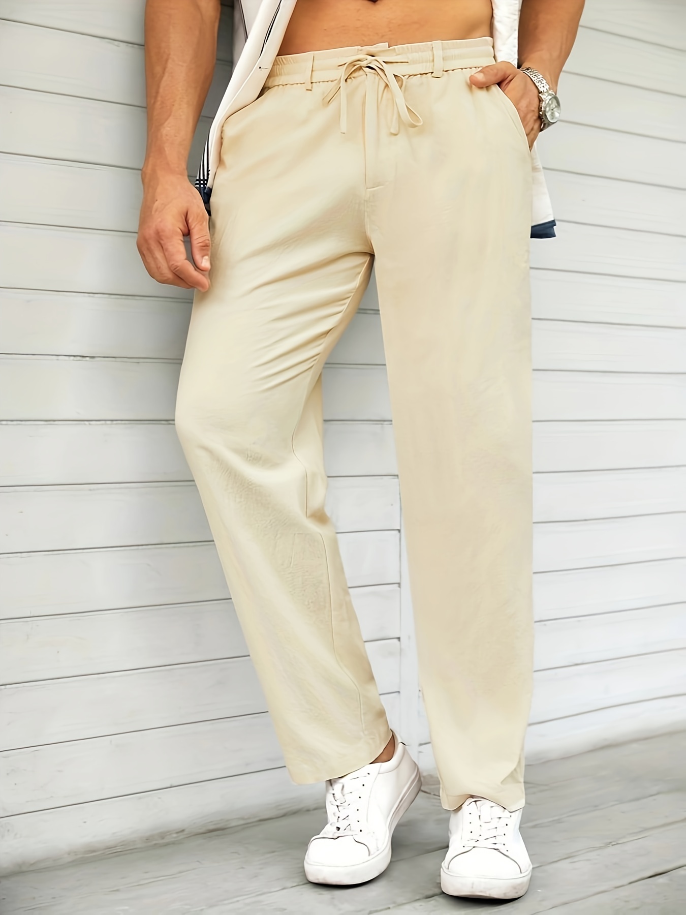 Slim Fit Cotton twill trousers - Beige - Men