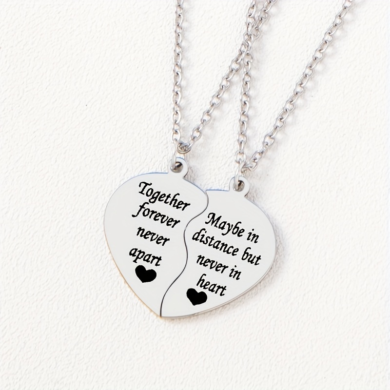 2pcs Creative Letter Together Two Halves Heart Necklace Set