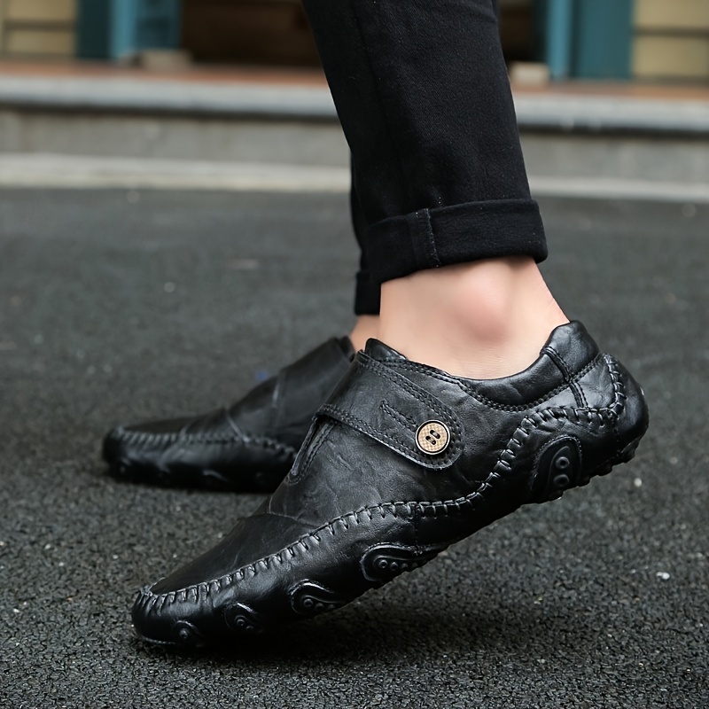 Mens Button Loafer Shoes Comfy Non Slip Slip On Shoes Mens