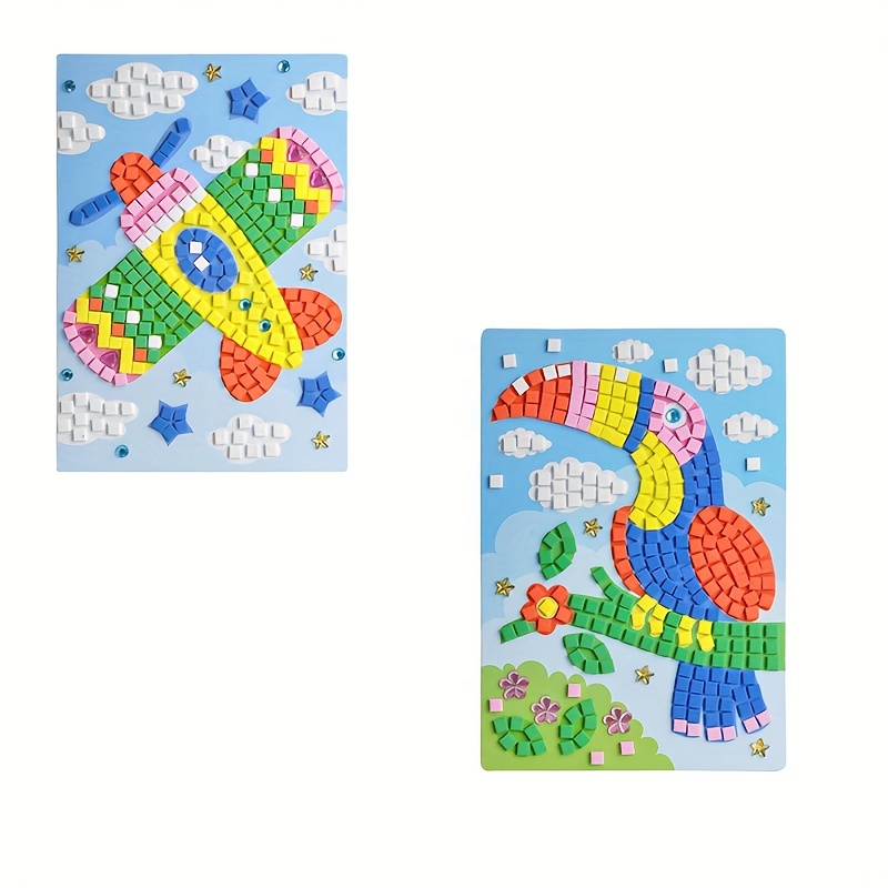 Mosaico Adesivo Arte Adesivo Fai Da Te Fatto a Mano Kit d'Arte Per Bambini  - Girasole, Farfalla, Barca a Vela, Picchio, Mongolfiera, Aeroplano  (Confezione da 6) - 