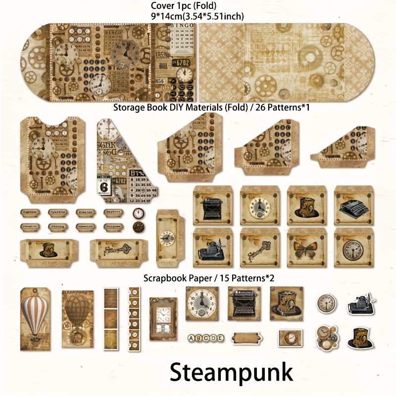 Steampunk scrapbooking kits paper sheets : Scrapbooking kit in a book for  creating your own sketchbooks - Emphera elements for decoupage, journaling,  notebooks, altered art and scrap books - Ideal for the