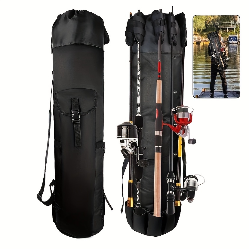 Allnice Durable Canvas Fishing Rod & Reel Organizer Bag Travel Carry Case Bag- Holds 5 Poles & Tackle (Black)