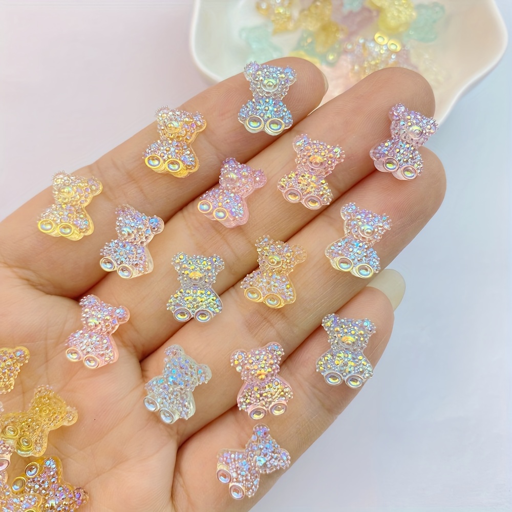 6Pcs 3D Cute Bear Resin Nail Art Decorations Aurora Rhinestone For Nails  Glitter Jelly Ornaments Diy Uv Gel Manicure Accessories