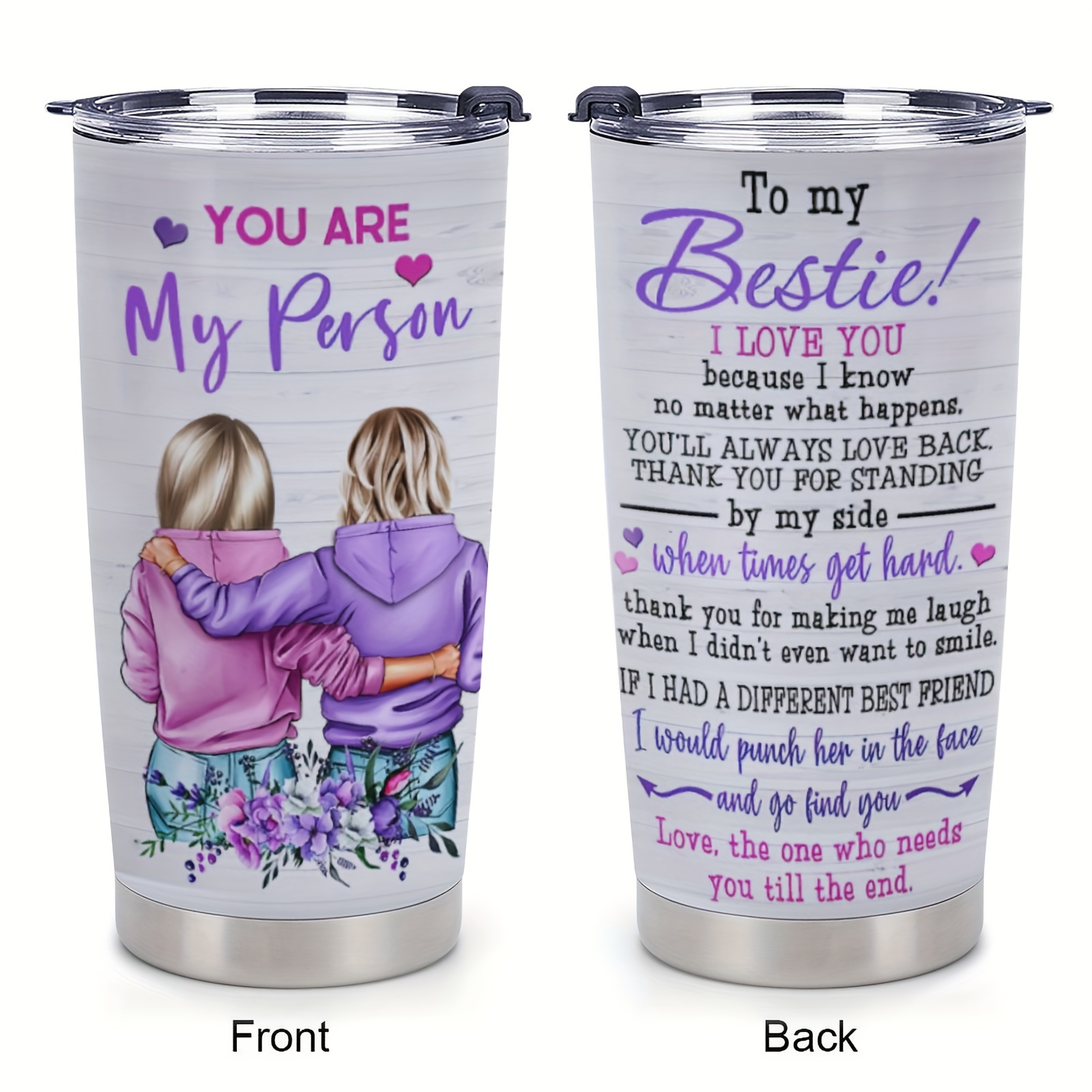 

1pc Gift For My Bestie Who Will Stand By Me No Matter What, Friendship Cup, 20oz Stainless Steel Double Insulated Travel Mug With Lid