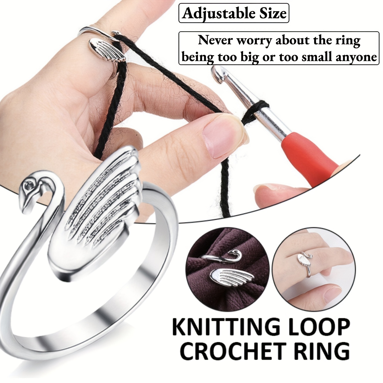 3pcs Knitting Crochet Ring for Finger Metal Open Yarn Guide Crochet Rings  Adjustable Crochet Tension Ring,for Crocheting Finger Crochet Ring
