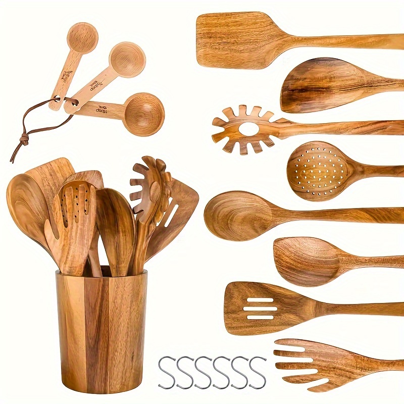 1/4/7/11pcs/set Juego Utensilios Madera Juego Cucharas - Temu