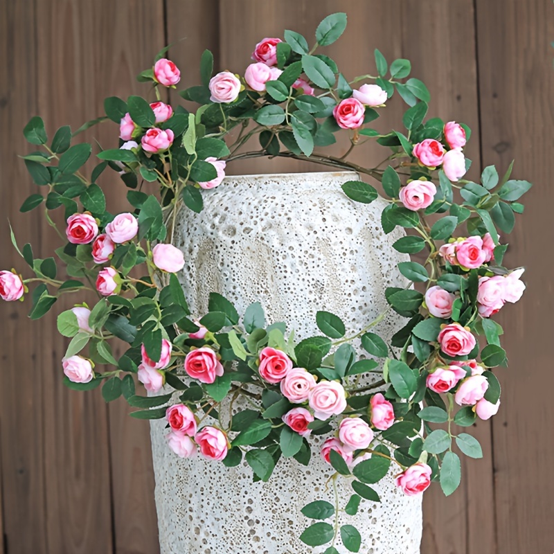 Large Faux Tea Rose and Eucalyptus Garland - Pink/Green