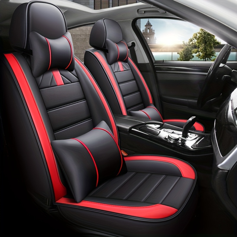 Upgrade Car's Look in one Red Leather Car Seat Cover! - Temu