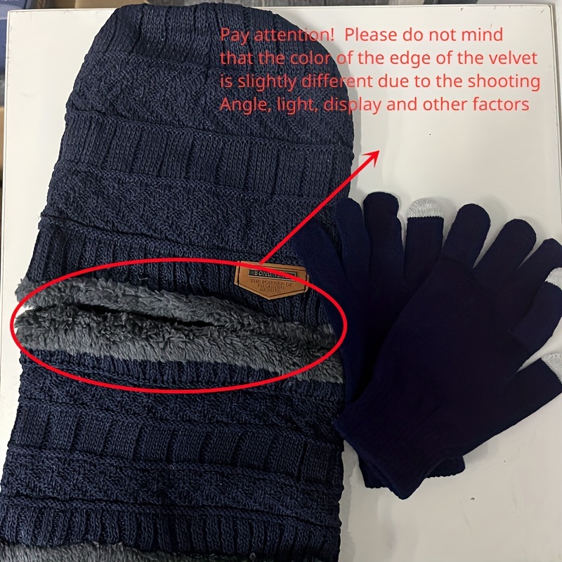 Winter Windproof Knitted Beanie Scarf Gloves Set
