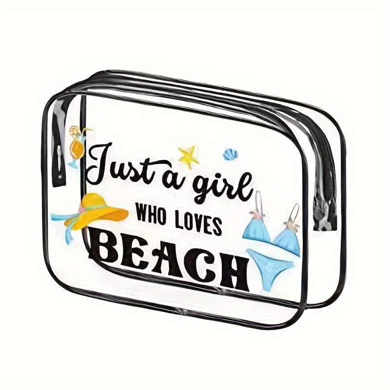 Borsa Per Trucco Trasparente Da 1 Pezzo Con Cerniera, Borsa Da Toilette Con  Motivo A Lettera Da Spiaggia, Borsa Da Viaggio Portatile In PVC, Essenziale  Da Viaggio - Temu Italy