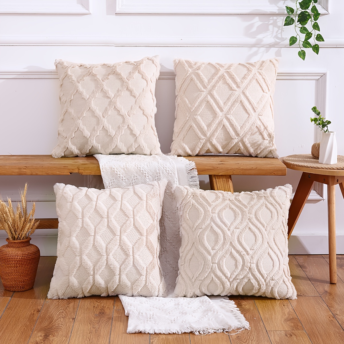 Autumn Winter Plush Throw Pillow Covers Geometric Pattern Temu