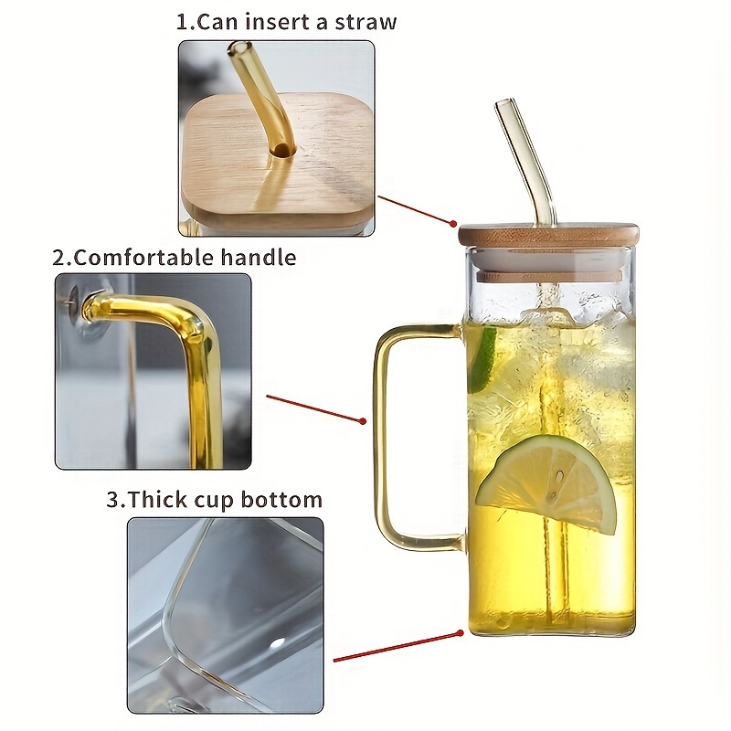 Portable Drinking Glasses Cup With Lids And Straws, Cute Glass Cup With  Handle, For Soda, Water, Iced Coffee, Milk, Tea, Water And Juice - Temu  Germany