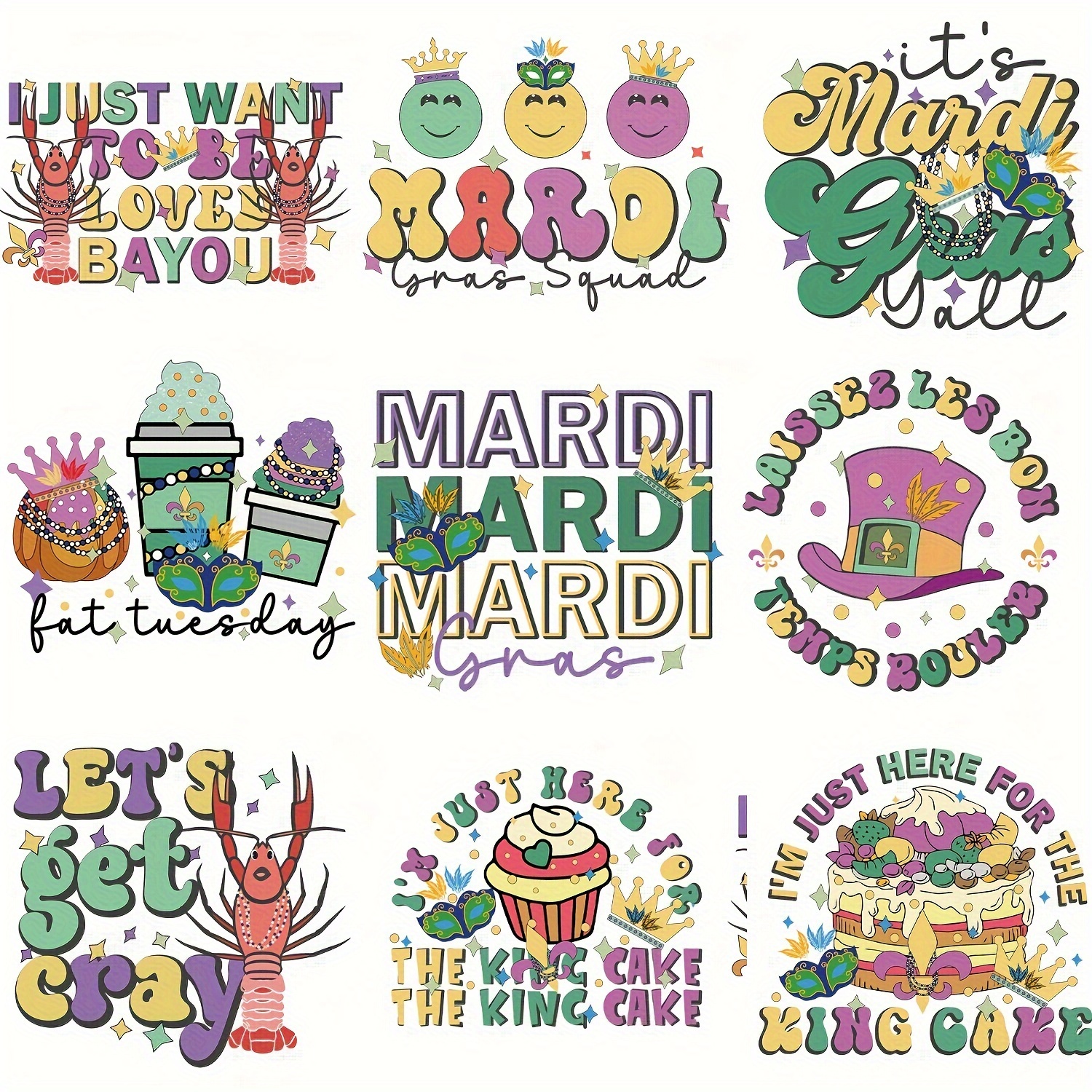 1pc Mardi Gras Theme Heart Transfer Stickers Carnival Festival Printed  Iron-On Patches For DIY Clothing Hoodie T-Shirts Jeans Bag