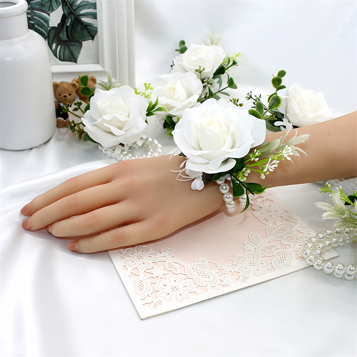 Wrist Corsages For Wedding Artificial Silk Foam Rose Wrist - Temu