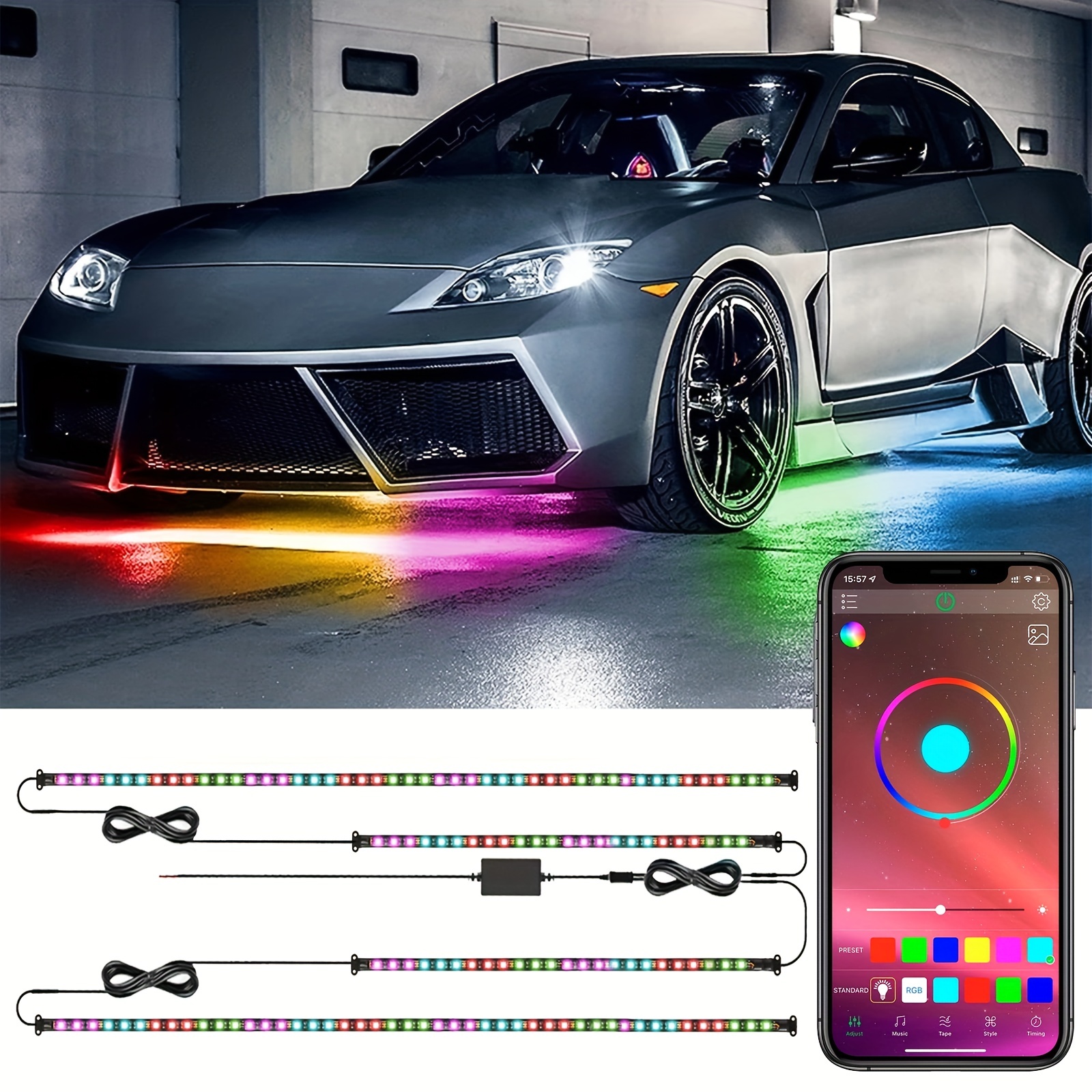 Faites ressortir votre voiture avec 4 lumières d'accentuation au néon  multicolores RGBIC - Mode musique, application et télécommande !