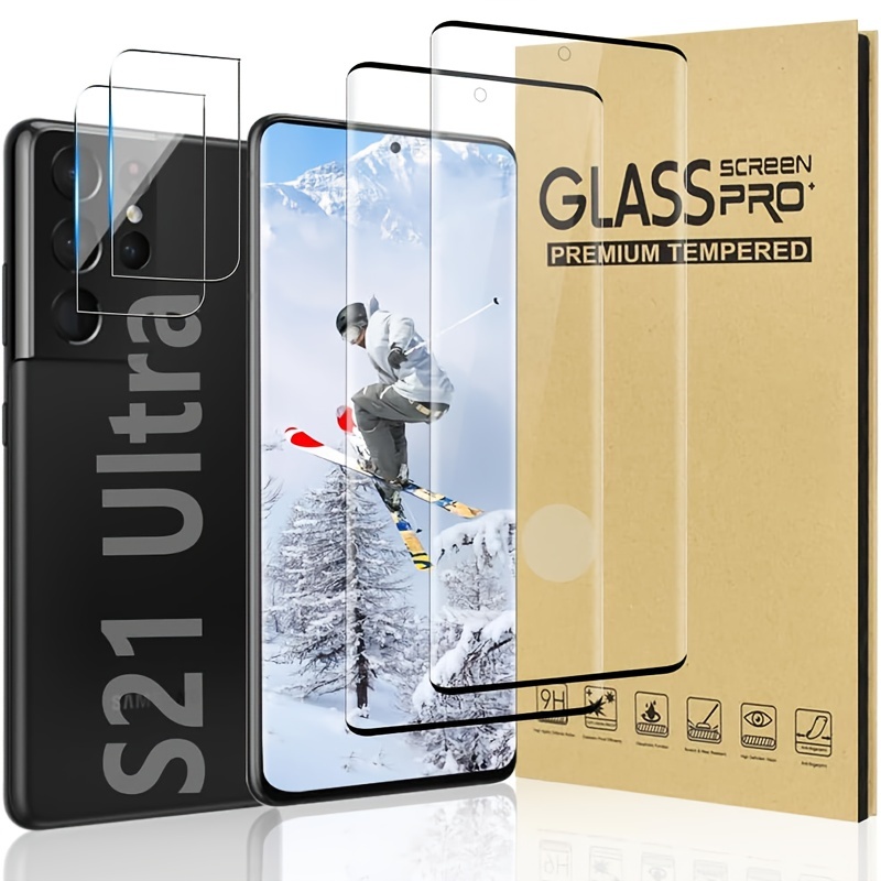 Paquete de 3 protectores de pantalla para Galaxy S23 Ultra, vidrio  templado, borde curvado 3D, 100% desbloqueo de huellas dactilares,  protección