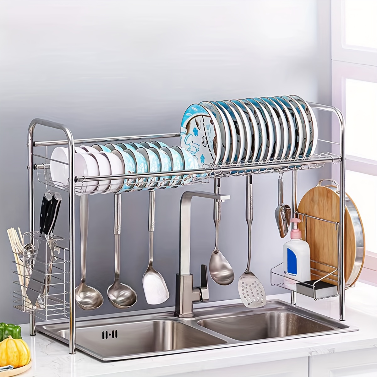Kitchen Sink Dish Drainer Stainless Steel Cutlery Plate Cup Storage Holder  Rack