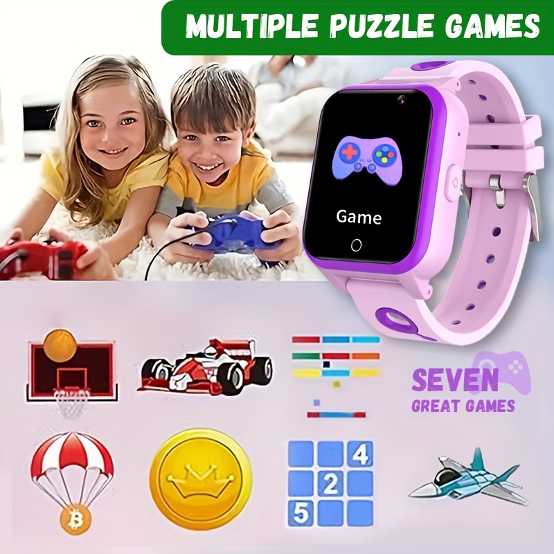 Smart Watch Imperméable à l'eau Enfants Smart Watch pour garçons filles  âgées de 3 à 12 ans avec jeux vidéo caméra lecteur de musique appel 12/24  heures horloge lampe de poche calculatrice