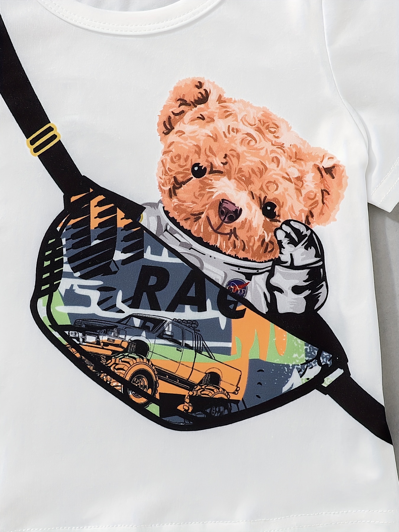 Conjunto Informal Con Gráfico De Oso Para Niños, Camiseta De