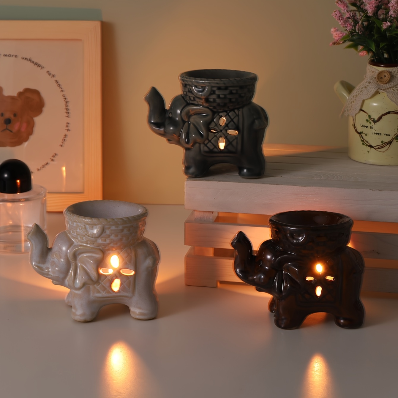 

1pc Ceramic Elephant Incense Burner, Spring Summer Home Decoration Handicraft