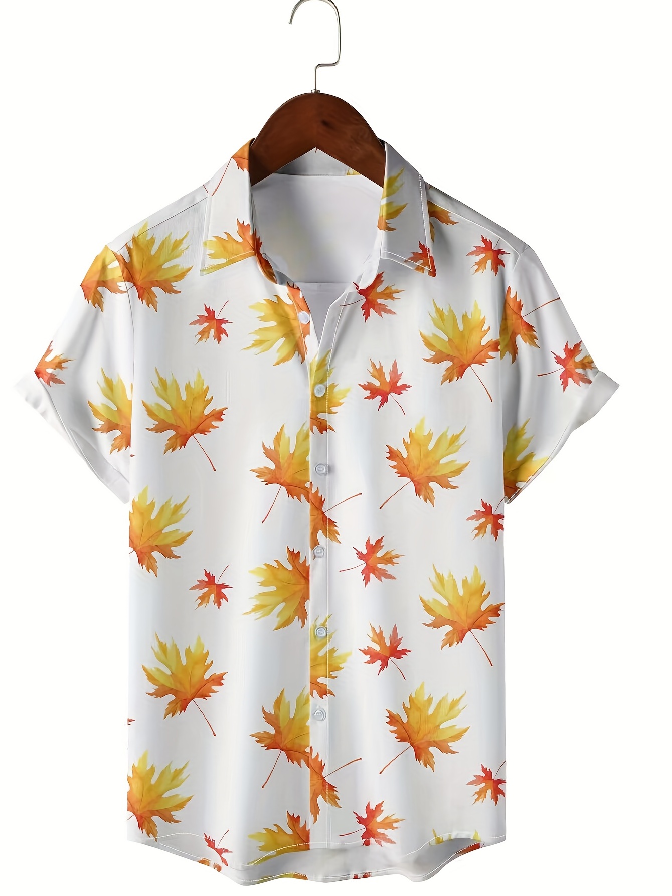 Summe Men's Hawaiian Shirts Maple Leaf Print V-neck Shirts 