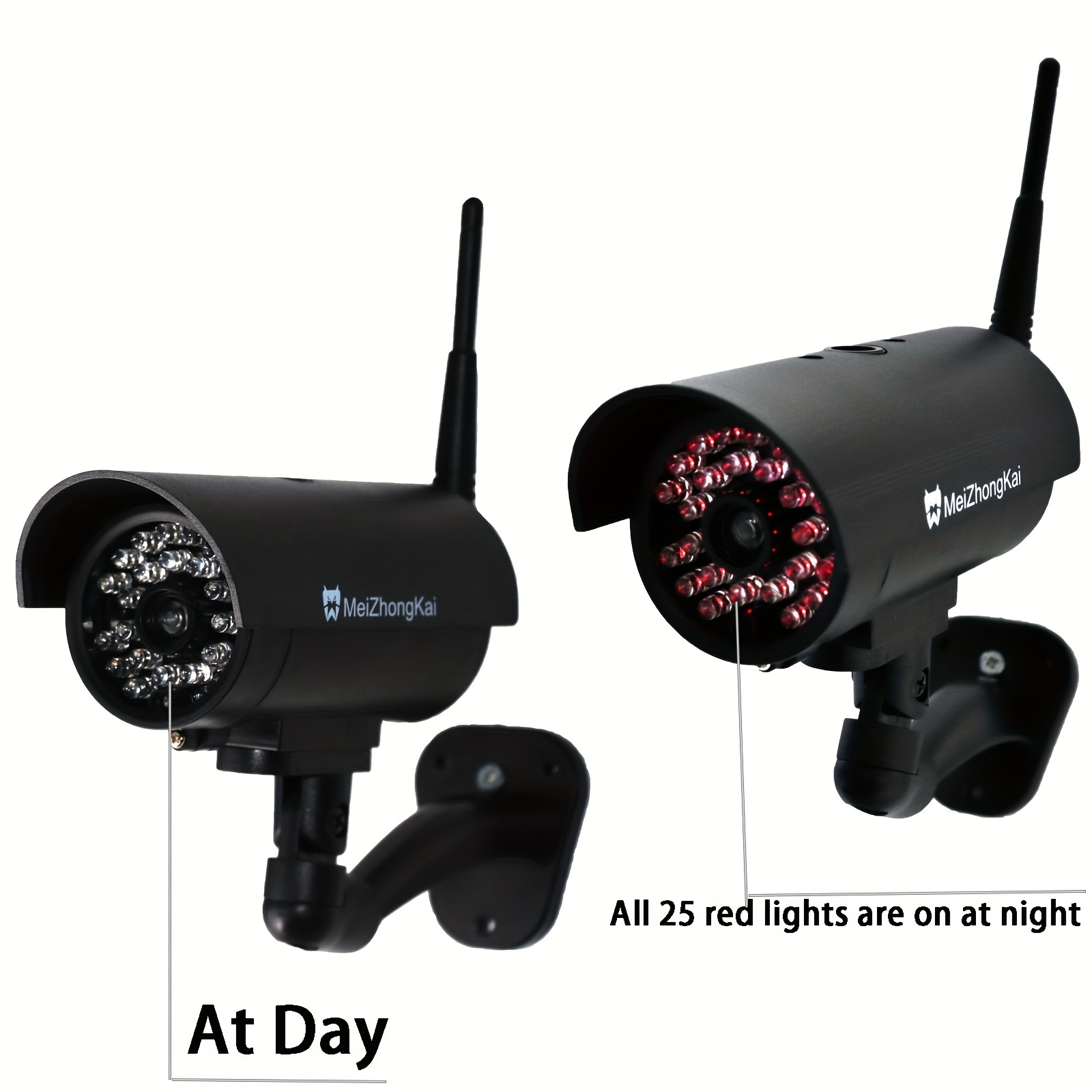 Cámara de seguridad falsa, sistema de vigilancia de bala CCTV falsa,  aspecto realista, impermeable, con una luz LED roja intermitente y  calcomanía de