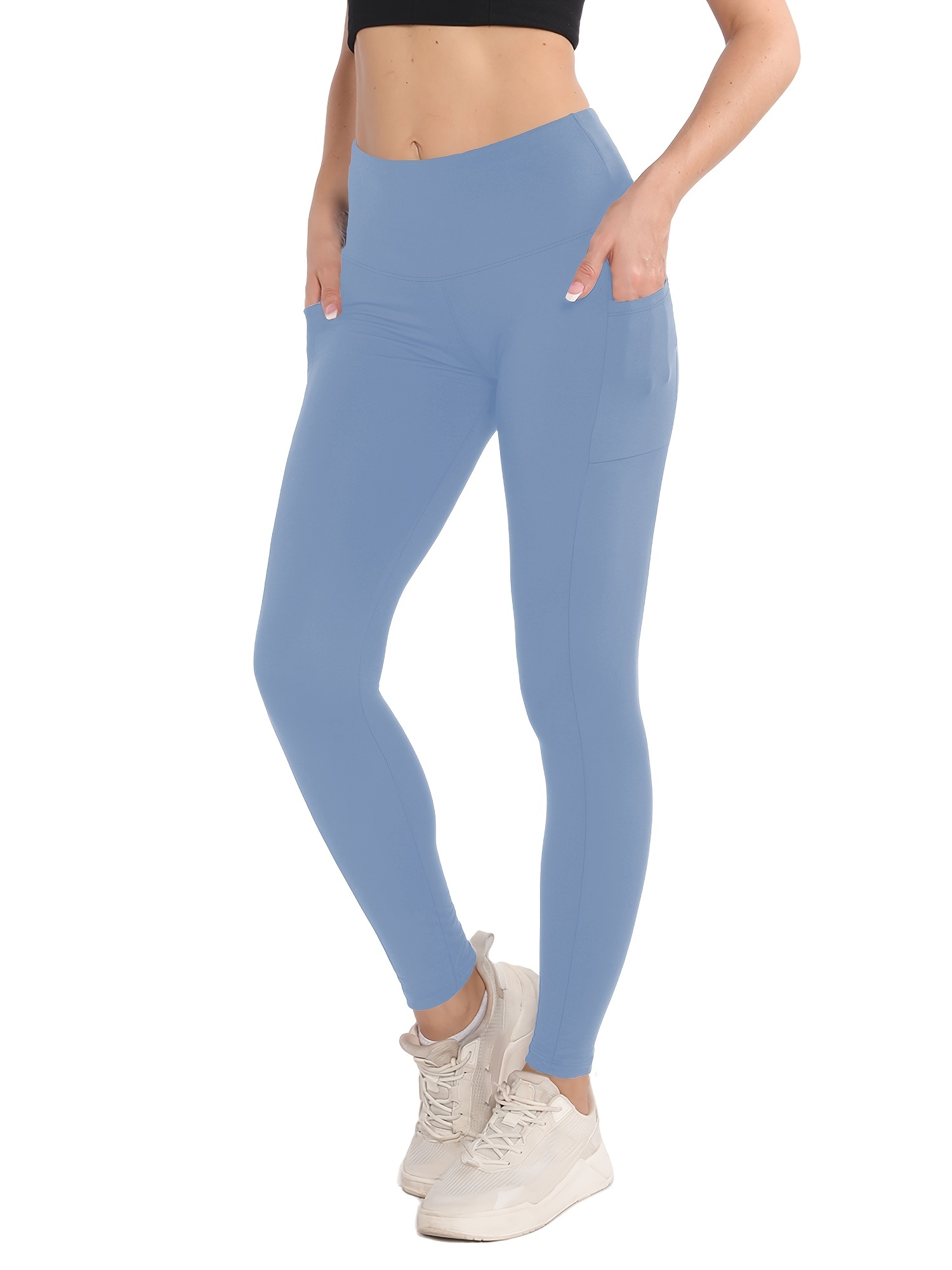 Leggings Deportivos Color Sólido Pantalones Ajustados - Temu