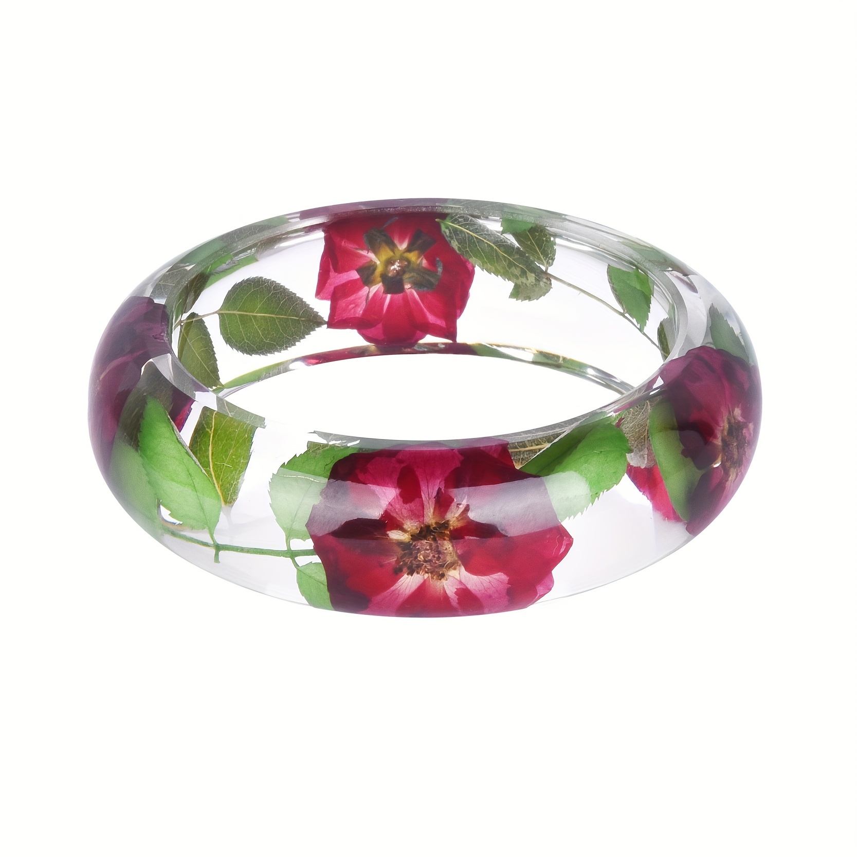 Handmade Lucite Plastic Dried Flower Clear Resin Bracelet Bangle