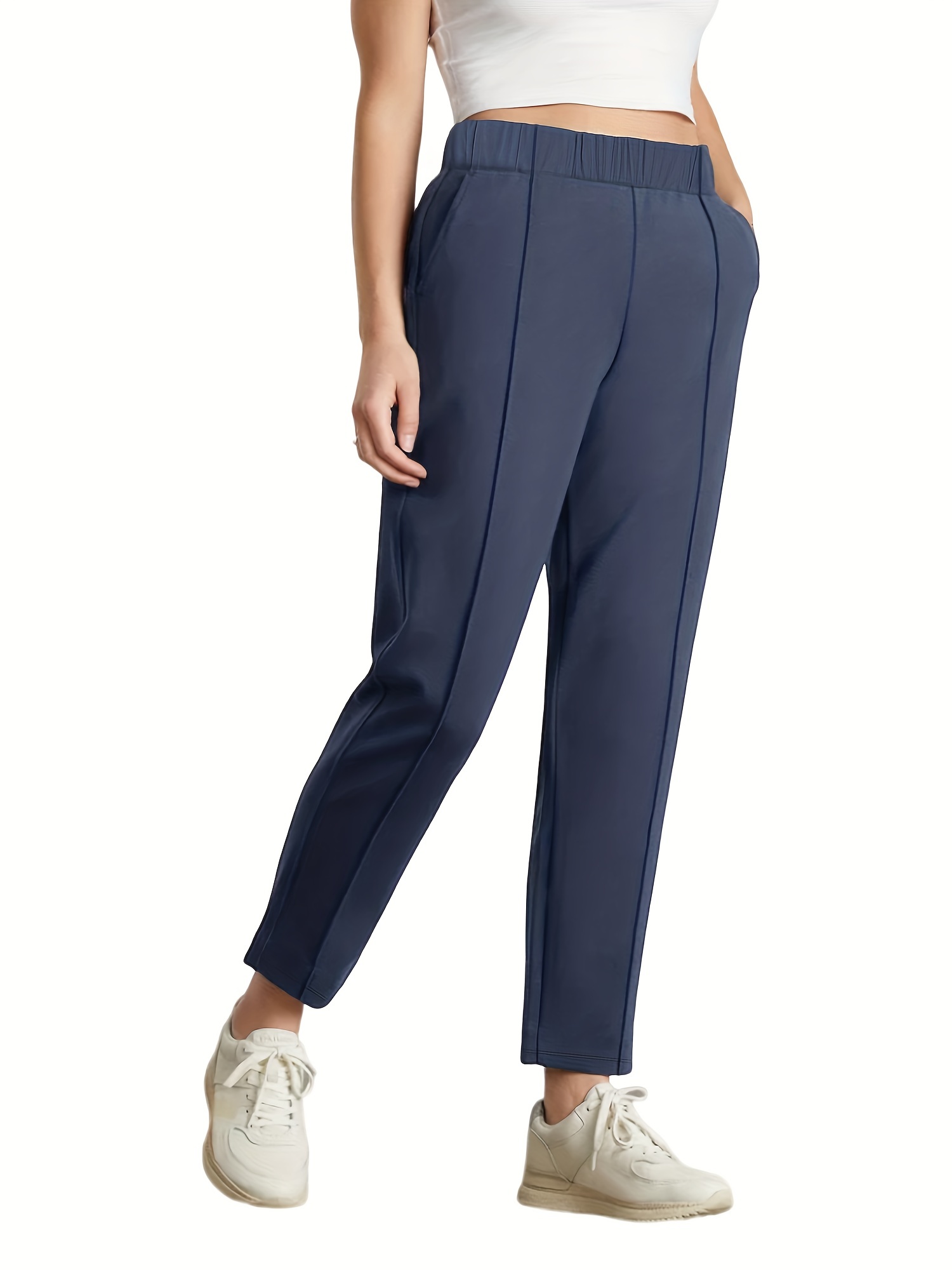 Women Elastic Waist Pants - Temu Canada