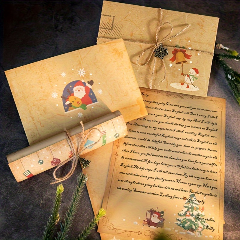 Lot de papier à lettre A5 Père Noël ligné avec enveloppe - Cadeau de Noël  pour enfants (1 bloc A5 avec 25 feuilles + 15 enveloppes imprimées colorées