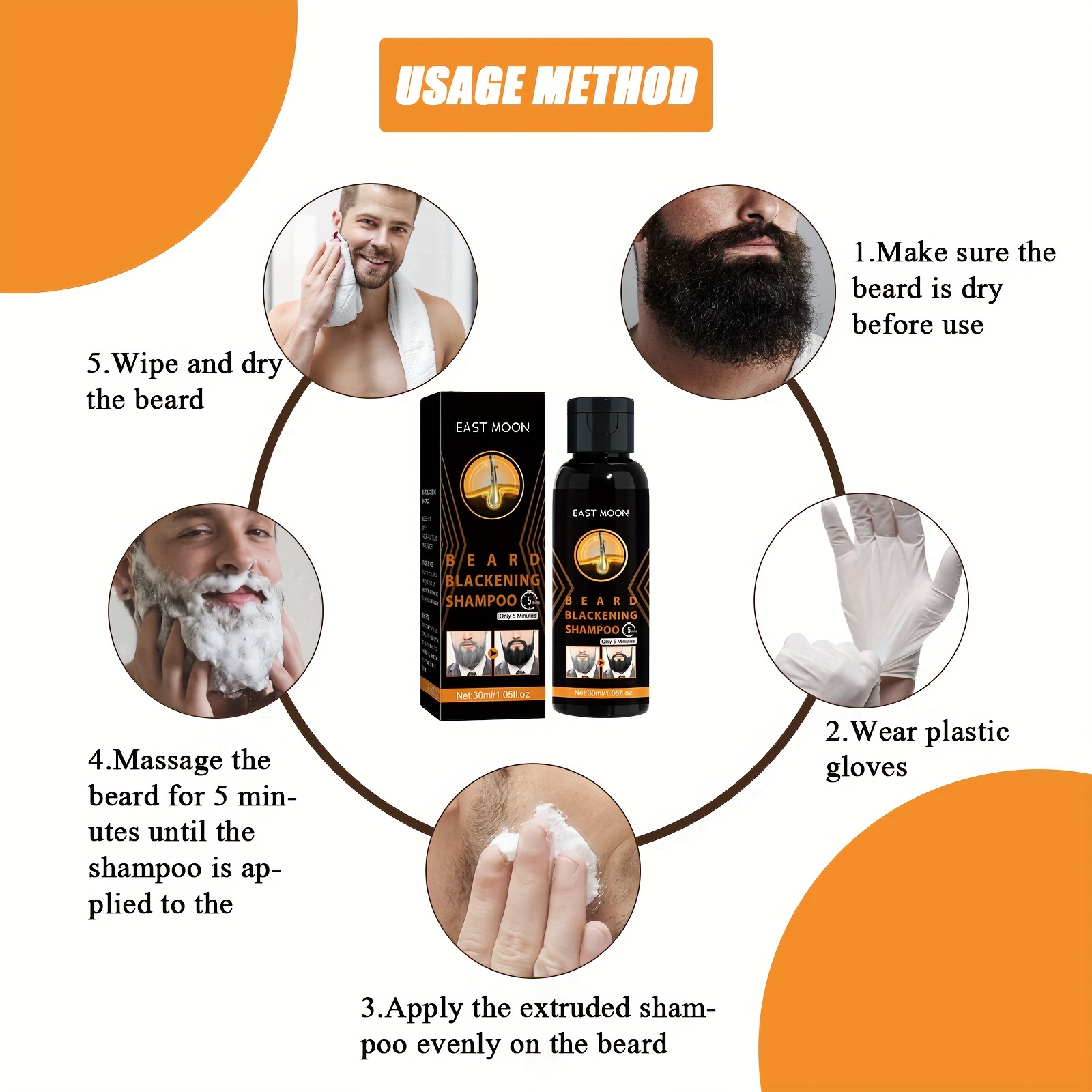 30ml Blackening Beard Shampoo For Men - Beard Coloring Product