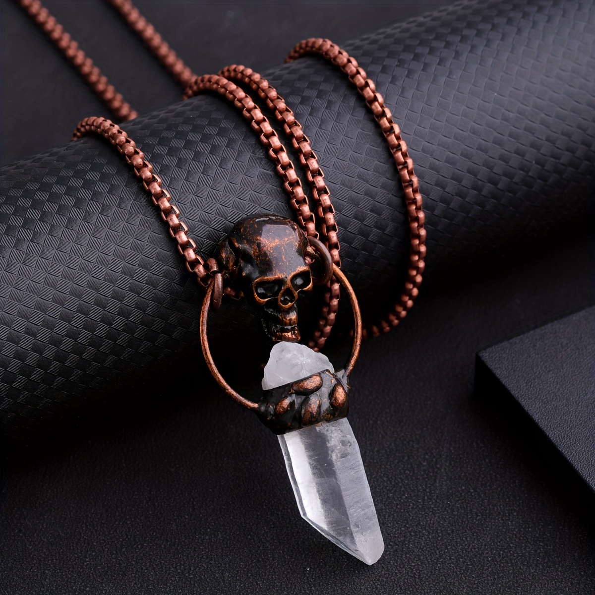 1pc Copper Irregular White Crystal Natural Stone Necklace, Fashion Crystal Pendant Necklace for Men,Temu