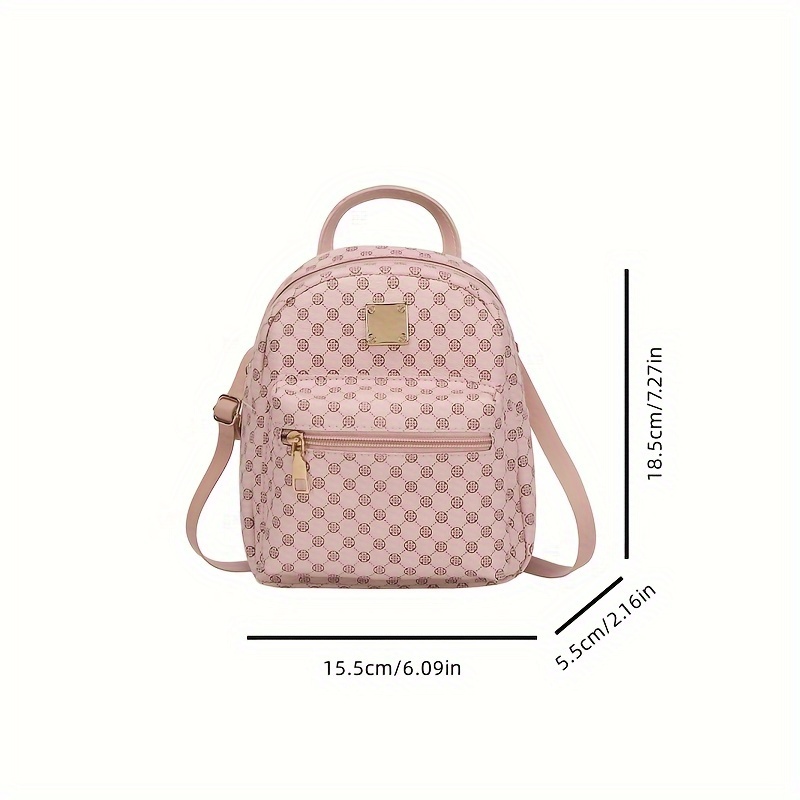 Temu Cute Small Zipper Backpack, Women's Geometric Pattern