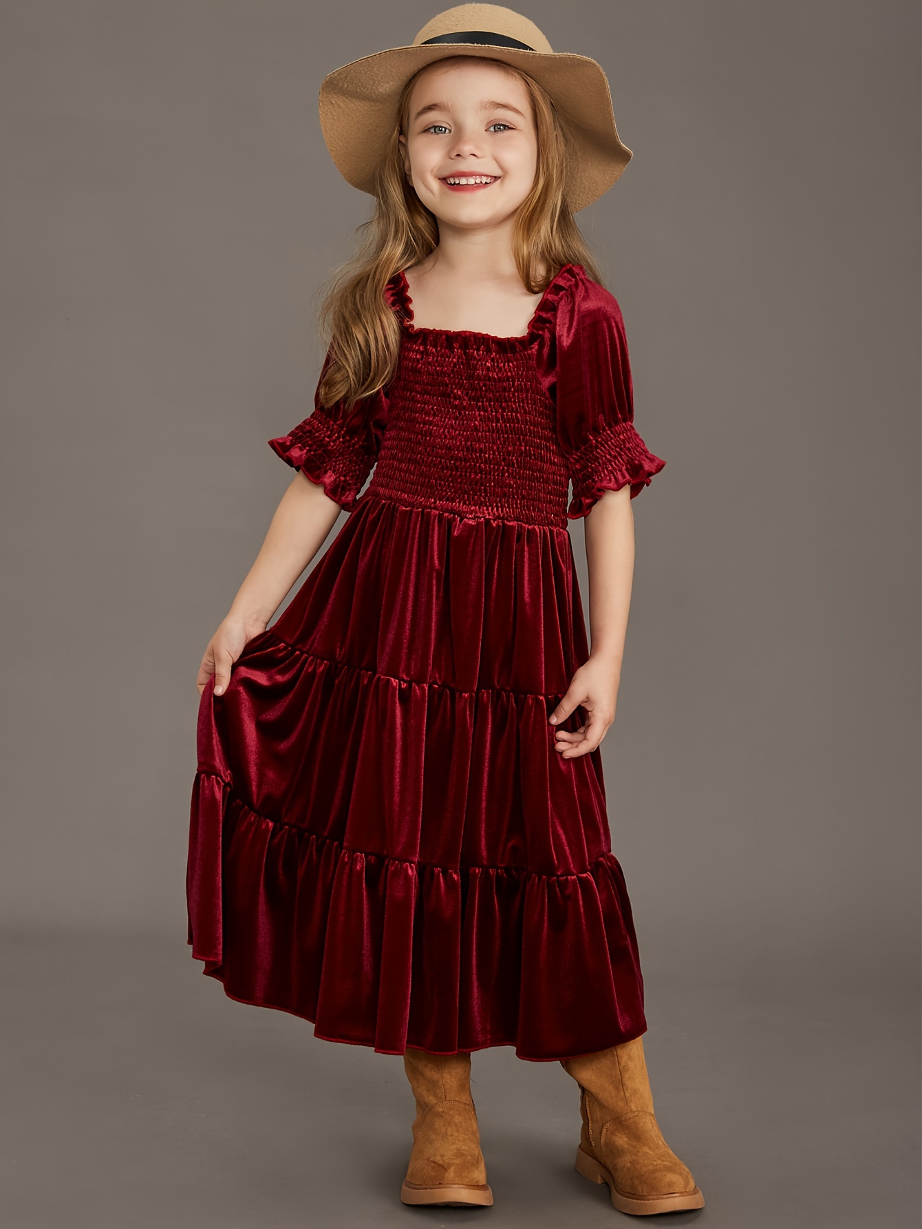 Elegant Girls Vintage Ruffle Trim Short Sleeve Layered Dress - Temu